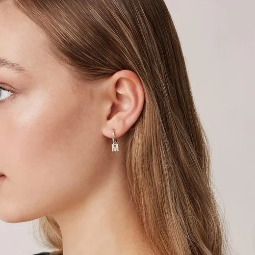 Miniatura 4 de PAVOI Aretes de plata de ley 925 chapados en oro de 14 quilates con inicial colgante, aretes de aro con inicial de circonita cúbica para mujer