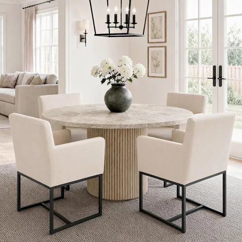 Miniatura 12 de HNY Juego de 6 sillas de comedor tapizadas modernas de mediados de siglo con brazos, sillas decorativas de lino con marco de metal con acabado Marco