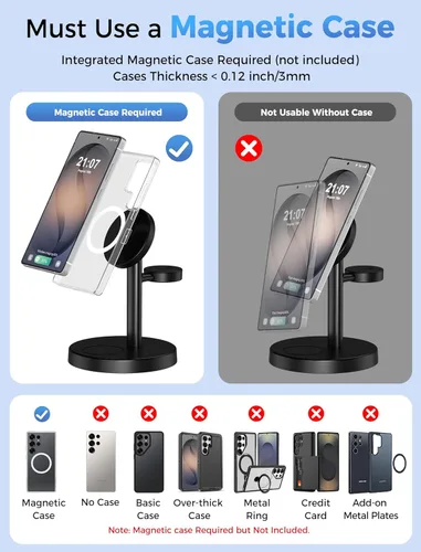 Miniatura 4 de Cargador inalámbrico magnético para Samsung, estación de carga súper rápida 3 en 1 compatible con MagSafe, soporte de cargador de teléfono para Negro