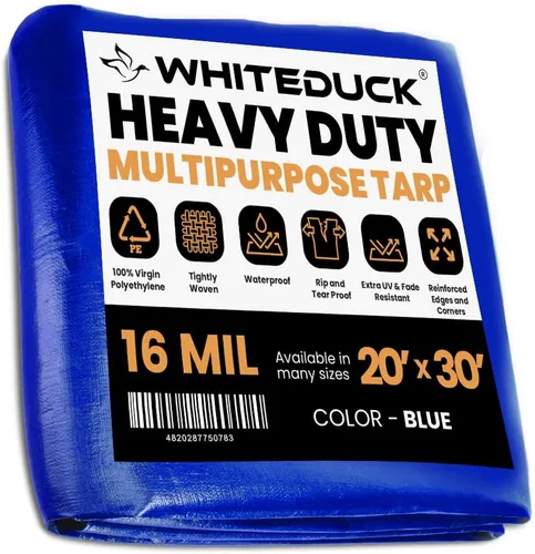 Miniatura 78 de WHITEDUCK Lona de polietileno súper resistente de 16 mil de grosor, 12 x 16 pies, impermeable, 100% resistente a los rayos UV, a prueba de Azul- 16