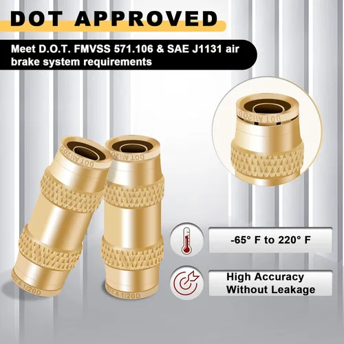 Miniatura 4 de Siptenk 1/2 DOT Air Line Fittings 5PCS, unión recta de latón 1/2 "OD Air Brake Line Fittings Quick Push to Connect Fittings for Truck Trailers