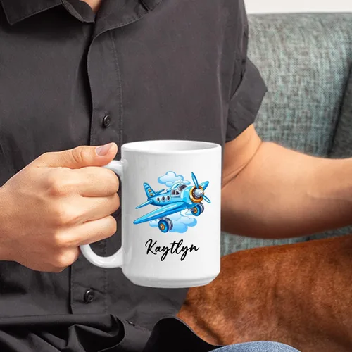 Miniatura 6 de Taza de café de avión personalizada con nombre de los niños, taza de café de avión personalizada de 11 onzas y 15 onzas, taza de cerámica blanca