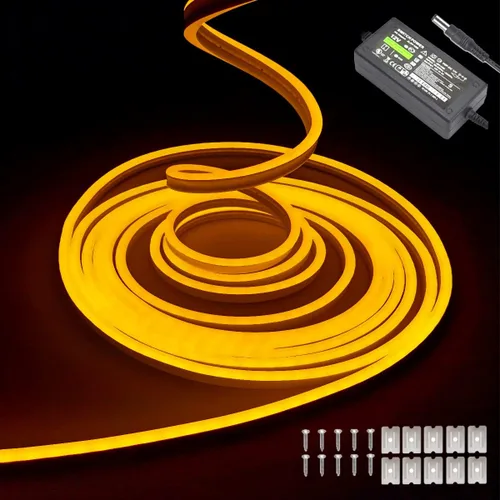 Miniatura 18 de dobestyou - Tira de luces LED de neón naranja - 16.4 pies (5 m) 12 V CC, 600 LED SMD2835, impermeable, flexible, luz de cuerda para decoración