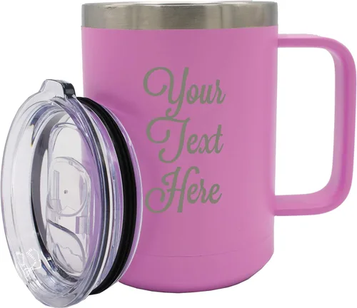 Miniatura 11 de My Personal Memories Taza de café personalizada con aislamiento de 15 onzas con asa y tapa, monograma y grabado con tu texto (negro)
