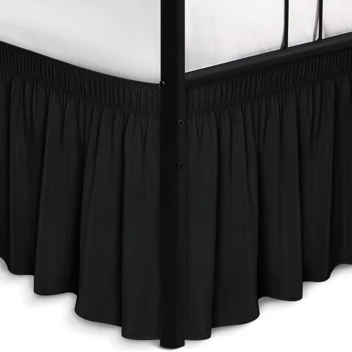 Miniatura 11 de Biscaynebay Faldas de cama envolventes con esquinas divididas para camas Twin/Twin XL de 15 pulgadas de caída, volantes de polvo elásticos Negro