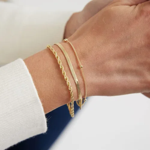 Miniatura 3 de VENOCO Pulseras de oro para mujer, delicadas pulseras de cuentas de oro de 14 quilates, conjuntos de pulseras de espiga ajustables en capas
