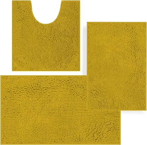 Miniatura 9 de Juego de alfombras de baño de 3 piezas, tapetes de baño para baño antideslizantes, alfombras de baño de felpilla gruesa, suaves y absorbentes, juego