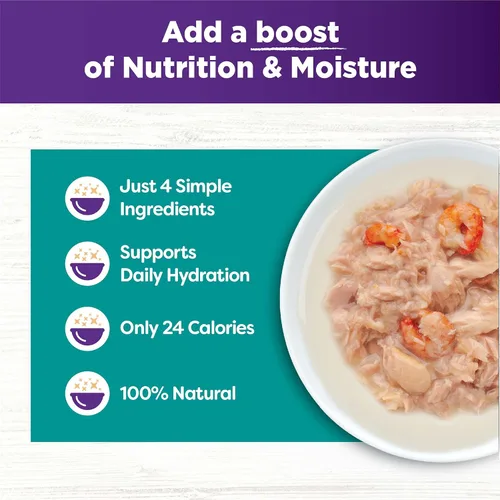 Miniatura 4 de Wellness Bowl Boosters Shreds with Caldo Wet Cat Food Topper, sin granos, natural, receta de atún en hojuelas y camarones, 1.75 onzas, paquete de 12