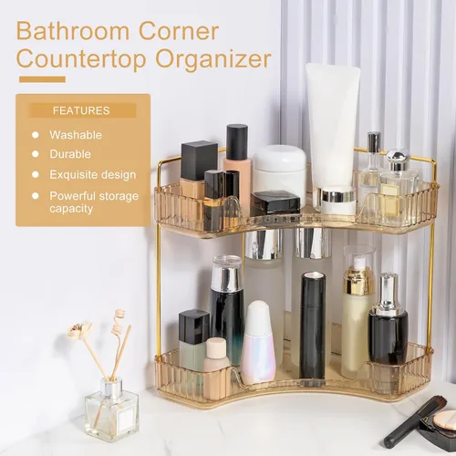 Miniatura 4 de INVSSENE Organizador esquinero para encimera de baño, bandejas organizadoras de tocador para mostrador, organizadores de maquillaje, bandeja de Azul