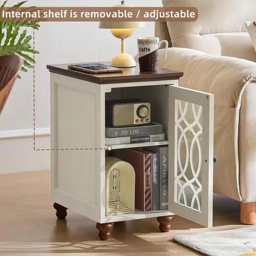 Miniatura 9 de Joaxswe Mesa auxiliar estrecha con puerta de cristal, mesita de noche de 18 x 14 pulgadas con estante ajustable, organizador de gabinete