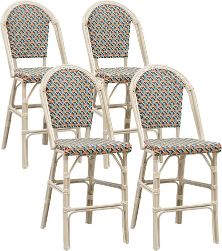 Miniatura 17 de PURPLE LEAF - Juego de 2 taburetes de bar franceses con acabado de bambú impreso, taburetes de bar de ratán para patio con respaldo, sillas de bar