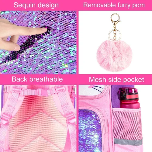 Miniatura 49 de KLFVB Mochila de 3 piezas para niñas y niños, bolsa de libros de dinosaurio de unicornio de 15 pulgadas con lonchera, bolsa escolar preescolar