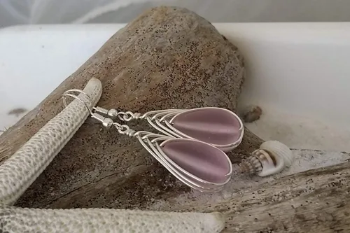 Miniatura 11 de Yinahawaii Handmade Sea Glass Earrings, Hawaiian Jewelry, Wire Braided Earrings Teardrop Earrings, Beach Jewelry Sea Glass Jewelry For Women Cobalt