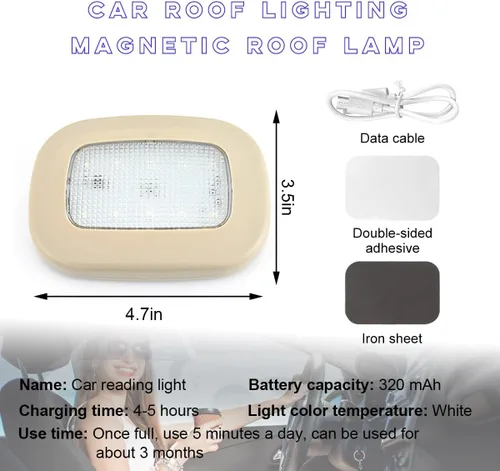 Miniatura 2 de Ohleats Luces de Techo del Interior del Automóvil, Lámpara de Cúpula Inalámbrica Magnética Recargable USB, Luz LED de Lectura de Mapas