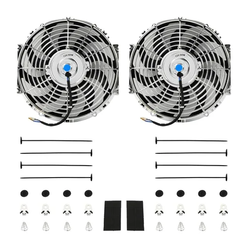 Miniatura 13 de Ventilador delgado universal de empuje eléctrico para radiador 12V 80W de alto rendimiento, kit de montaje azul de 2 piezas