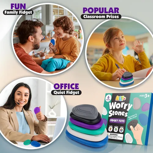 Miniatura 6 de Juguetes Fidget para Adultos de Piedra Sensorial: Paquete de 6 Piedras de Preocupación Texturizadas para Niños Autistas para Calmarse - Juguetes