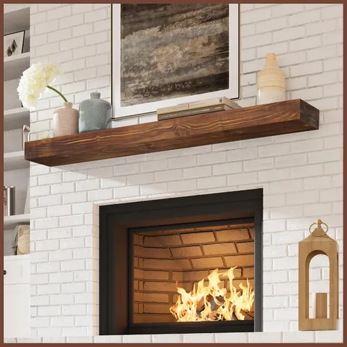 Miniatura 11 de Eshoma - Repisa para chimenea artesanal; estante sólido para colocarse sobre la chimenea; estante flotante montado en la pared con soportes Nogal