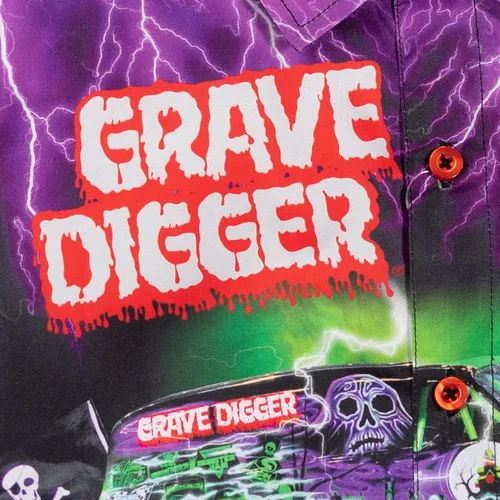 Miniatura 6 de Monster Jam Trucks Grave Digger - Camisa hawaiana de manga corta con botones para niños