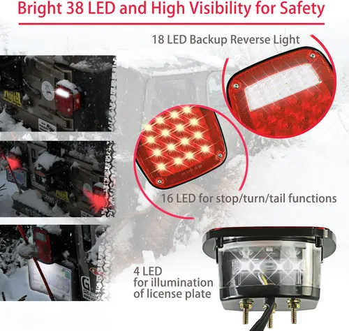 Miniatura 2 de Wellmax 2 luces traseras LED universales de 12 V con 38 LED rojos y blancos, luces de parada, giro, trasera, respaldo y señal
