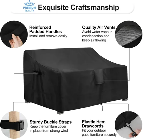 Miniatura 5 de OutdoorLines Funda impermeable para sofá biplaza de patio al aire libre, resistente a los rayos UV, resistente a la intemperie, fundas deslizantes