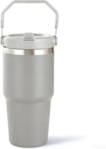 Miniatura 13 de Vaso de 20 onzas con asa, vaso aislado con tapa y popote abatible a prueba de fugas, de acero inoxidable de doble pared, taza de café de viaje