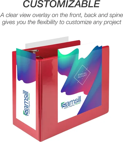 Miniatura 105 de Samsill - Carpeta duradera de 5 pulgadas, fabricada en los Estados Unidos, con anillos en D, transparente y personalizable, color blanco