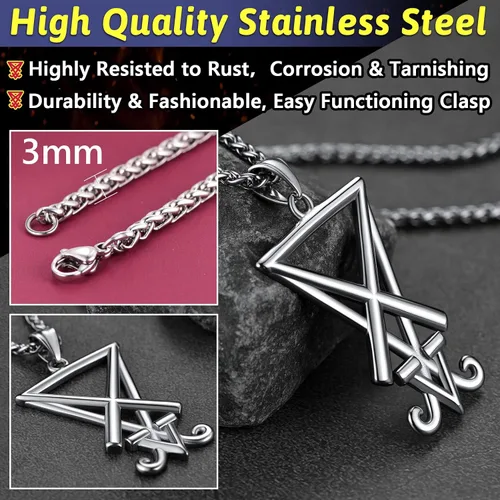 Miniatura 4 de FaithHeart Leviathan - Collar de cruz de azufre satánico, chapado en oro, joyería de acero inoxidable para la iglesia de Satanás, símbolo alquímico