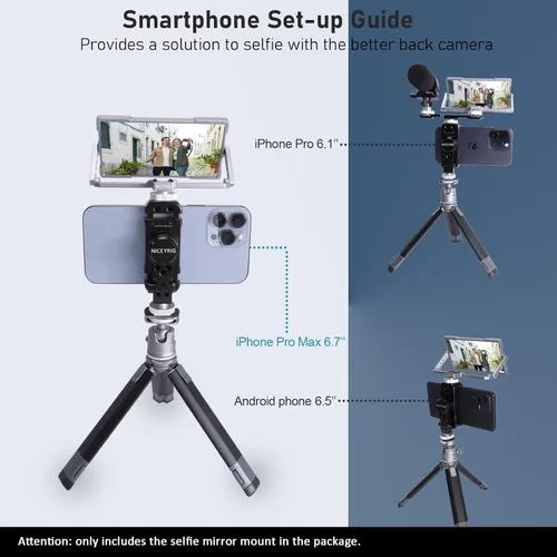 Miniatura 4 de NICEYRIG Pro Selfie Mirror Mount Vlog Vlogging para iPhone y Android Teléfono Celular 6.7'' 6.5'' 6.1'', Espejo de pantalla abatible de 360°