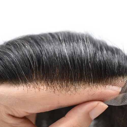 Miniatura 87 de Toupee para hombres nudos blanqueados hombres toupee hairpieces europeo virgen sistema de reemplazo de cabello humano suave encaje francés hombres