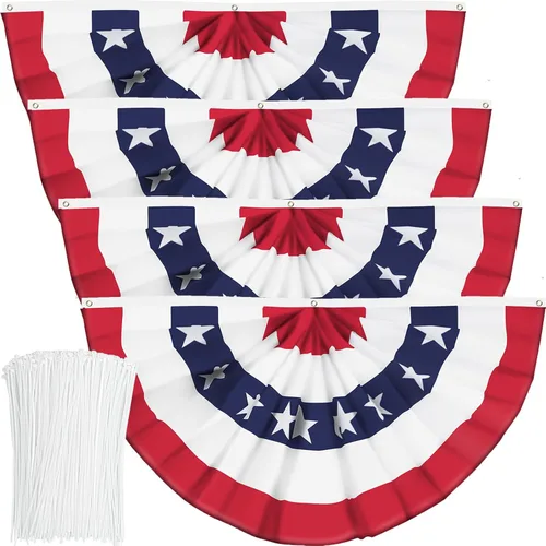Miniatura 12 de Bandera de abanico plisada de Estados Unidos, bandera patriótica en forma de medio abanico con cabecera de lona y ojales de latón para decoración