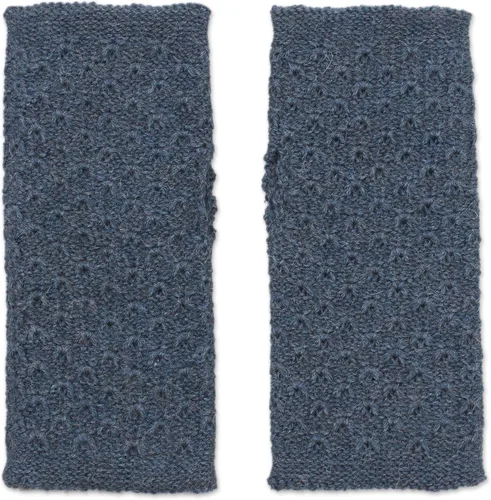 Miniatura 4 de NOVICA Patrón apasionado en verde azulado 100% alpaca bebé guantes sin dedos, Azul