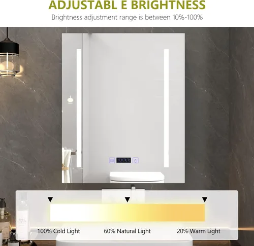 Miniatura 5 de Botiquín de baño con espejo, armario de baño LED de 20 x 26 pulgadas montado en la pared, espejo de tocador de baño con botón táctil, espejo