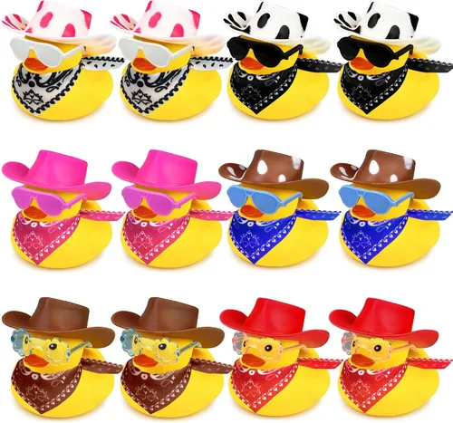 Miniatura 10 de HAVAGDTM Juego de 12 mini patos con mini sombreros, collar y lentes de sol, juguete de pato de baño para baby shower, cumpleaños, natación, fiesta