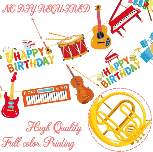 Miniatura 3 de 3 pancartas de instrumentos musicales para decoración de fiesta de música, instrumentos musicales, guirnaldas para fiesta de cumpleaños temática