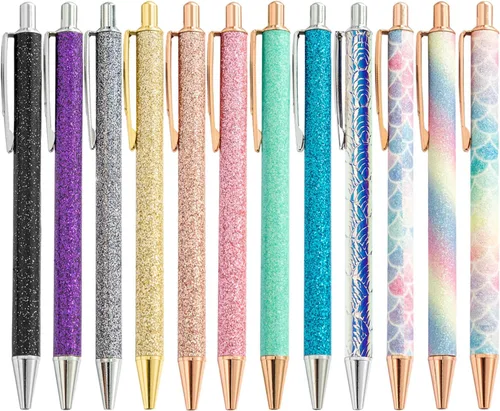 Oddmoal Fun Sparkle - Bolígrafo para mujer, bonitos bolígrafos de metal brillante, bolígrafo multicolor retráctil para diario y escuela, tinta