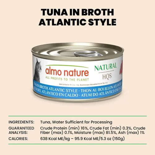 Miniatura 5 de almo nature HQS - Comida húmeda natural para gatos, atún en caldo estilo atlántico, sin granos, 5.29 onzas (paquete de 24)