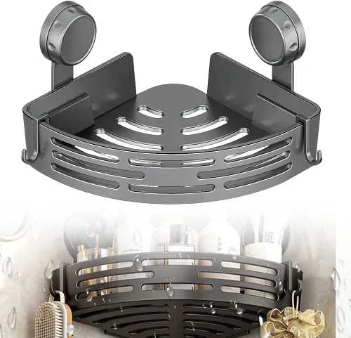 Miniatura 8 de Estantes esquineros triangulares con ventosa, estante de almacenamiento de baño sin perforaciones, estante de ducha esquinero con ventosa