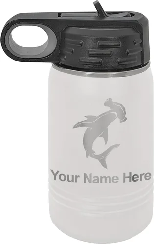 Miniatura 11 de LaserGram Botella de agua personalizada, tiburón martillo, acero inoxidable de doble pared aislada al vacío con popote superior, regalo grabado