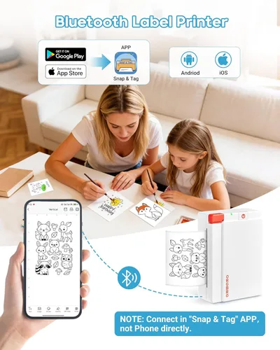 Miniatura 2 de ORGBRO Máquina impresora de calcomanías, mini impresora X3, cápsulas de impresión térmica portátil sin tinta, impresora de bolsillo Bluetooth de 2 a