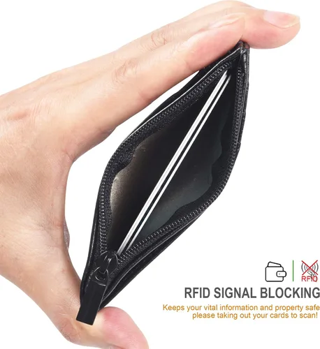 Miniatura 5 de Teskyer - Cartera minimalista delgada, soporte para tarjetas de crédito con bloqueo RFID, compartimento frontal de piel para documentos