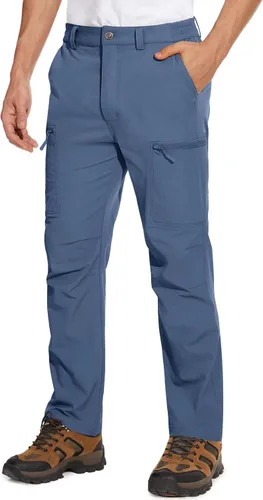 MAGCOMSEN Pantalones de senderismo para hombre, 6 bolsillos, resistentes al agua, pantalones de trabajo de pesca Ripstop, ligeros, de secado rápido