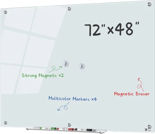 Miniatura 15 de TOWON Pizarra blanca de cristal de 6 x 4 pies, pizarra blanca magnética negra de borrado en seco de 72 x 48 pulgadas, pizarra de borrado en seco