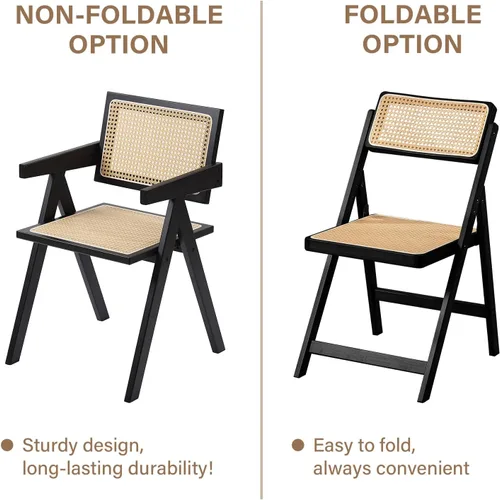 Miniatura 4 de Furlide Juego de 2 sillas de comedor de ratán, sillas de comedor modernas de mediados de siglo con brazos, sillas de bambú para exteriores
