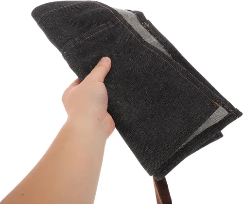 Miniatura 7 de Delantal de cintura con 3 bolsillos, delantal de camarera de mezclilla para mujeres y hombres, medio delantal para camarero comercial, con correas