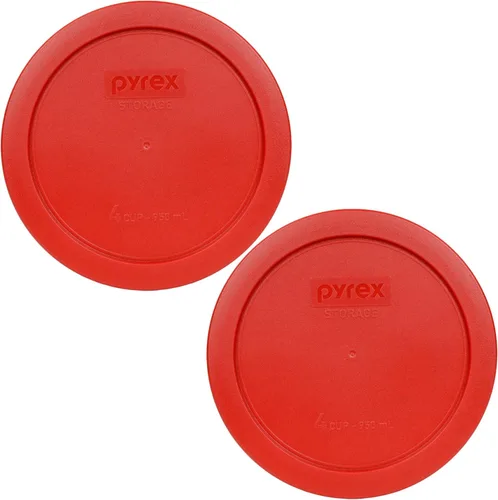 Pyrex 7201-PC Tapas de repuesto para almacenamiento de alimentos de 4 tazas, color rojo amapola (paquete de 2) - Fabricado en EE. UU