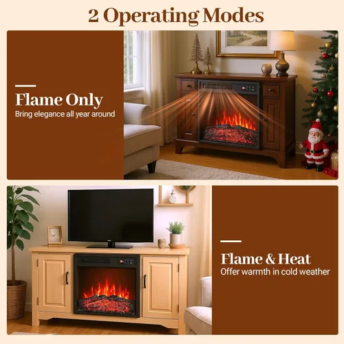 Miniatura 8 de Tangkula Calentador eléctrico de chimenea de 18 pulgadas, inserto de chimenea empotrado con llama regulable de 7 colores, calefacción de 750 W/1500