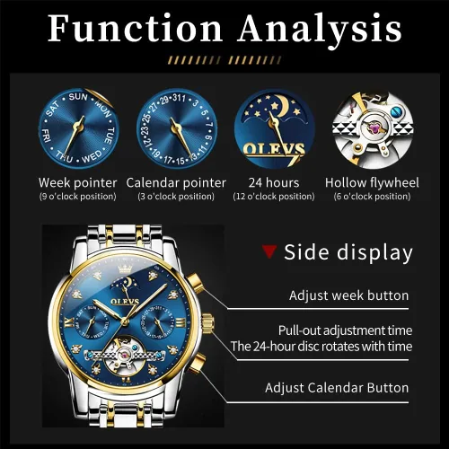Miniatura 4 de OLEVS Relojes automáticos para hombre, de lujo, de cuerda automática, reloj de pulsera mecánico, de acero inoxidable, impermeable, luminoso, fecha