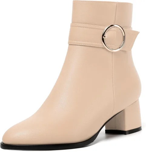 NUMALEO Botas de tobillo de mujer con cremallera mate, puntera redonda, para fiesta, con tacón bajo grueso sólido, 5 cm