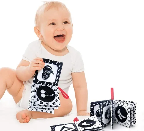 Miniatura 2 de teytoy My First Soft Book, 6 piezas de tela no tóxica para actividades arrugadas en blanco y negro para bebés, niños y niñas, juguetes educativos