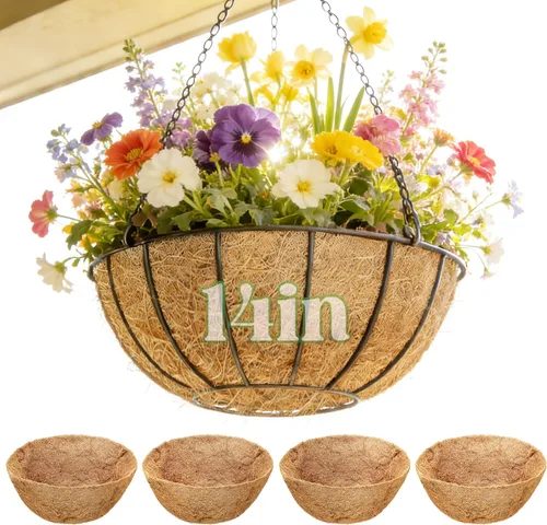 Miniatura 10 de ANPHSIN 4 forros de coco de 12 pulgadas para macetas colgantes, hechas de fibra de coco 100% natural, forro redondo grueso transpirable para porche